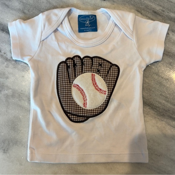 Mud Pie Other - Mudpie Baby Baseball T-shirt White Appliqué Size 0-6 Months